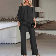 Celeste | Women's Cold Shoulder Chiffon Overlay Wide Leg Jumpsuit