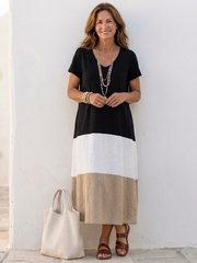 Isadora | Women's Color Block V Neck Midi Dress