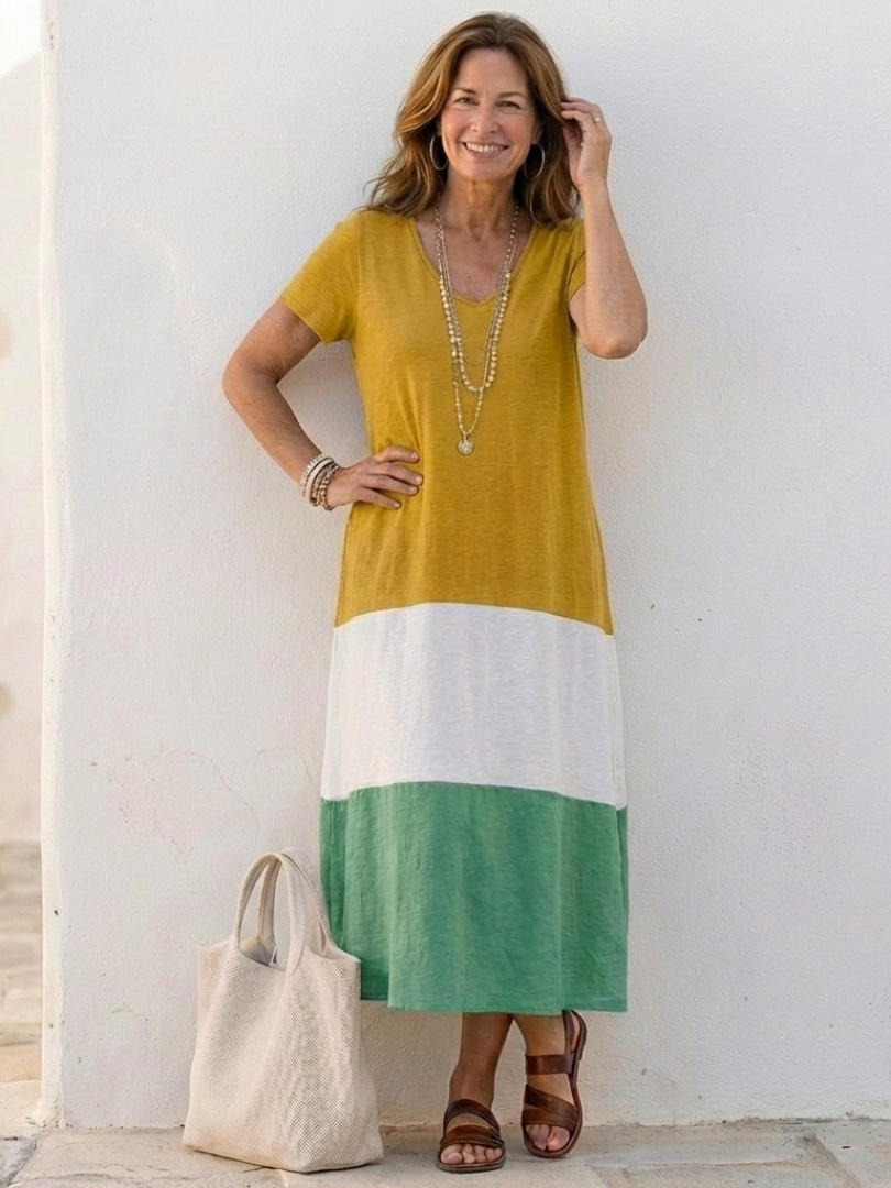 Isadora | Women's Color Block V Neck Midi Dress