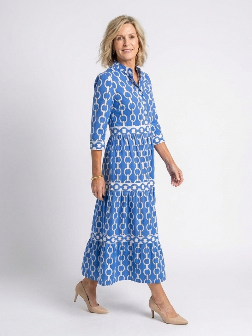 Keziah | Women's Chain Print 3/4 Sleeve Midi Dress