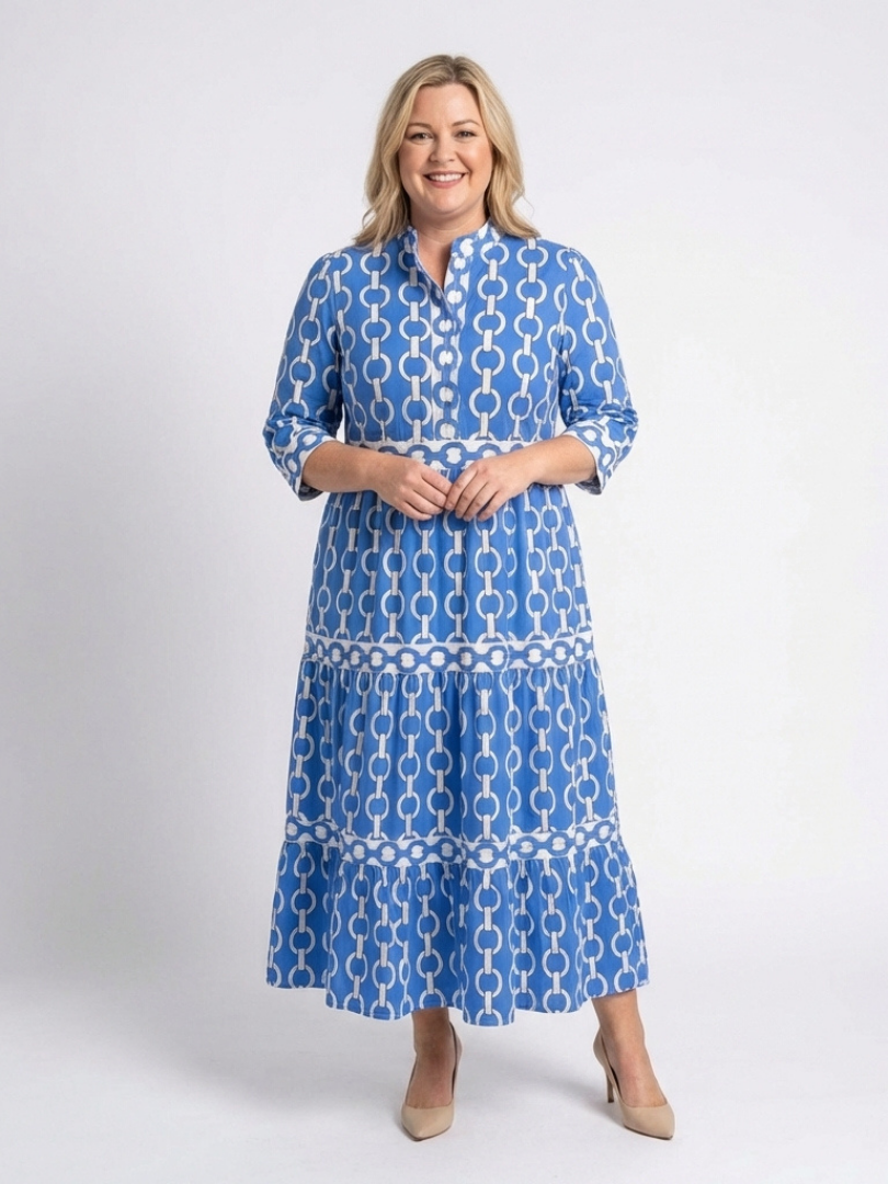 Keziah | Women's Chain Print 3/4 Sleeve Midi Dress