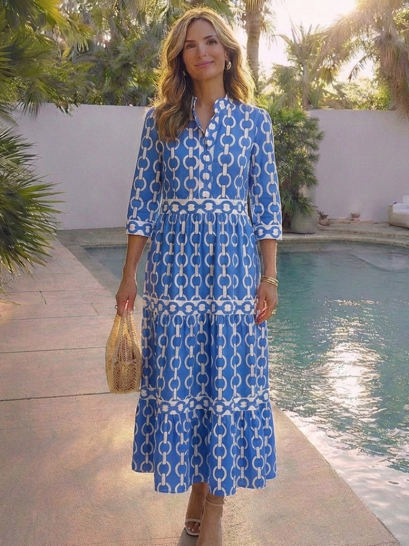 Keziah | Women's Chain Print 3/4 Sleeve Midi Dress