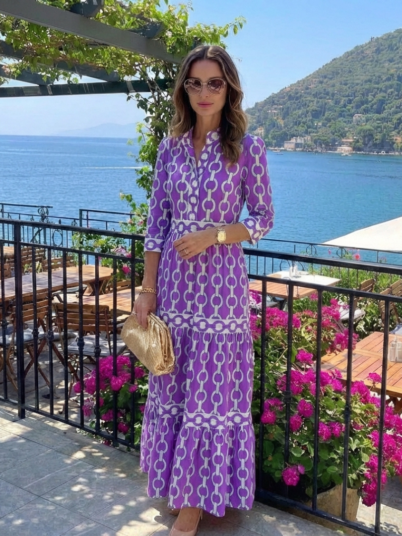 Keziah | Women's Chain Print 3/4 Sleeve Midi Dress