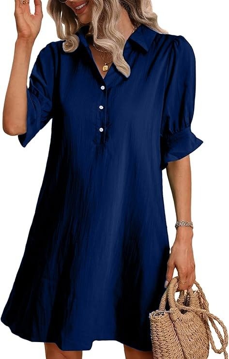 Harper | Women's Button-Down Shirt Dress 3/4 Sleeve Knee Length