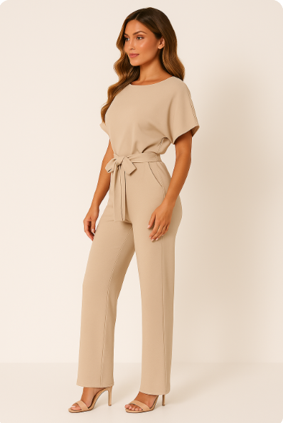 Lena | Women's Batwing Short Sleeve Belted Jumpsuit