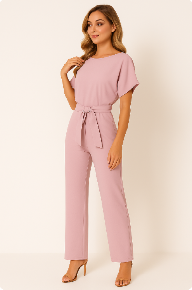 Lena | Women's Batwing Short Sleeve Belted Jumpsuit