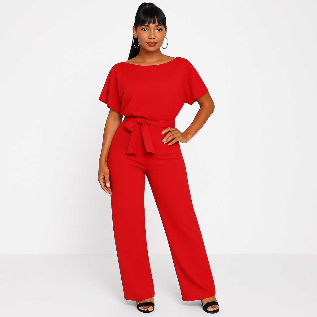 Lena | Women's Batwing Short Sleeve Belted Jumpsuit