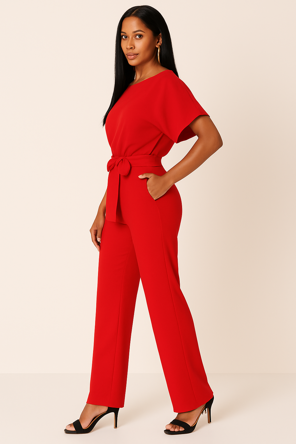 Lena | Women's Batwing Short Sleeve Belted Jumpsuit