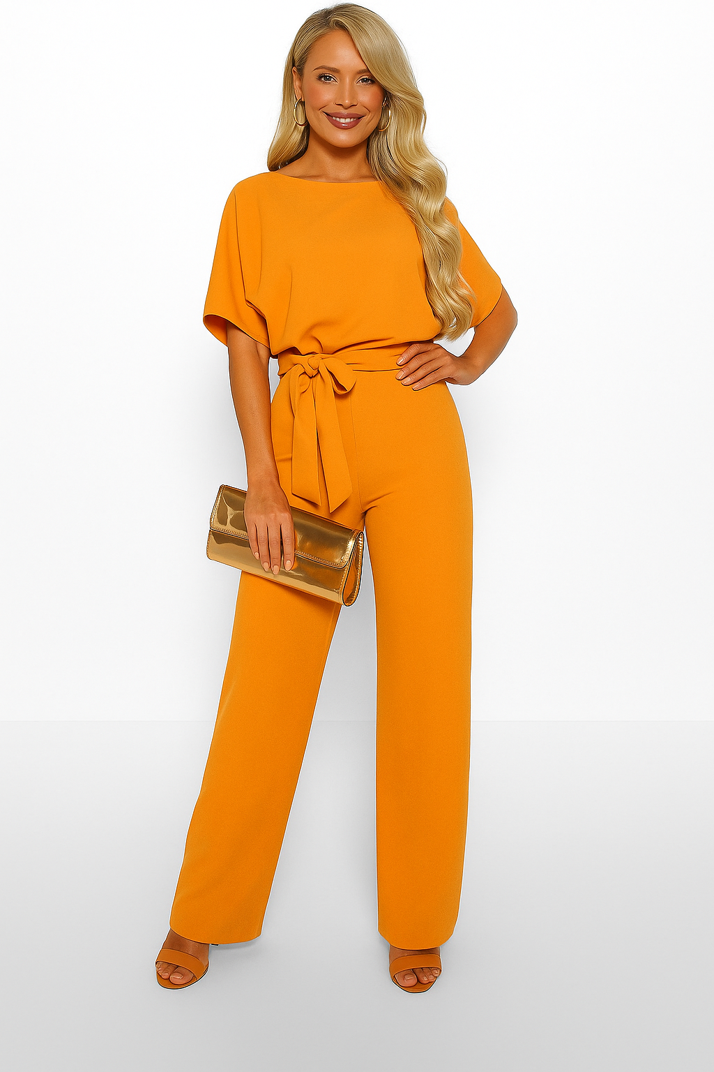 Lena | Women's Batwing Short Sleeve Belted Jumpsuit