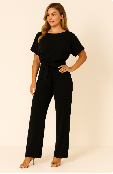 Lena | Women's Batwing Short Sleeve Belted Jumpsuit