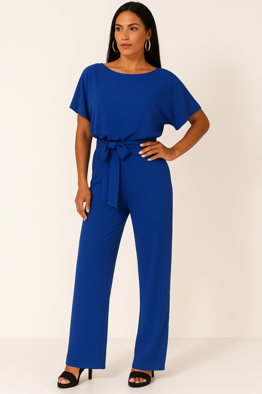 Lena | Women's Batwing Short Sleeve Belted Jumpsuit