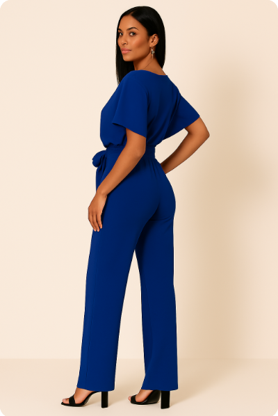 Lena | Women's Batwing Short Sleeve Belted Jumpsuit