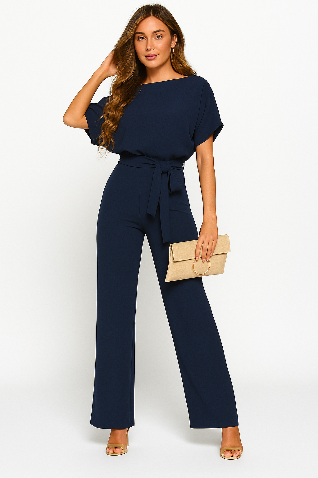 Lena | Women's Batwing Short Sleeve Belted Jumpsuit