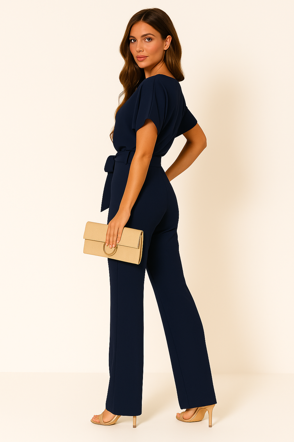 Lena | Women's Batwing Short Sleeve Belted Jumpsuit