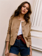 Leontine | Women's Collarless Gold Button Jacket