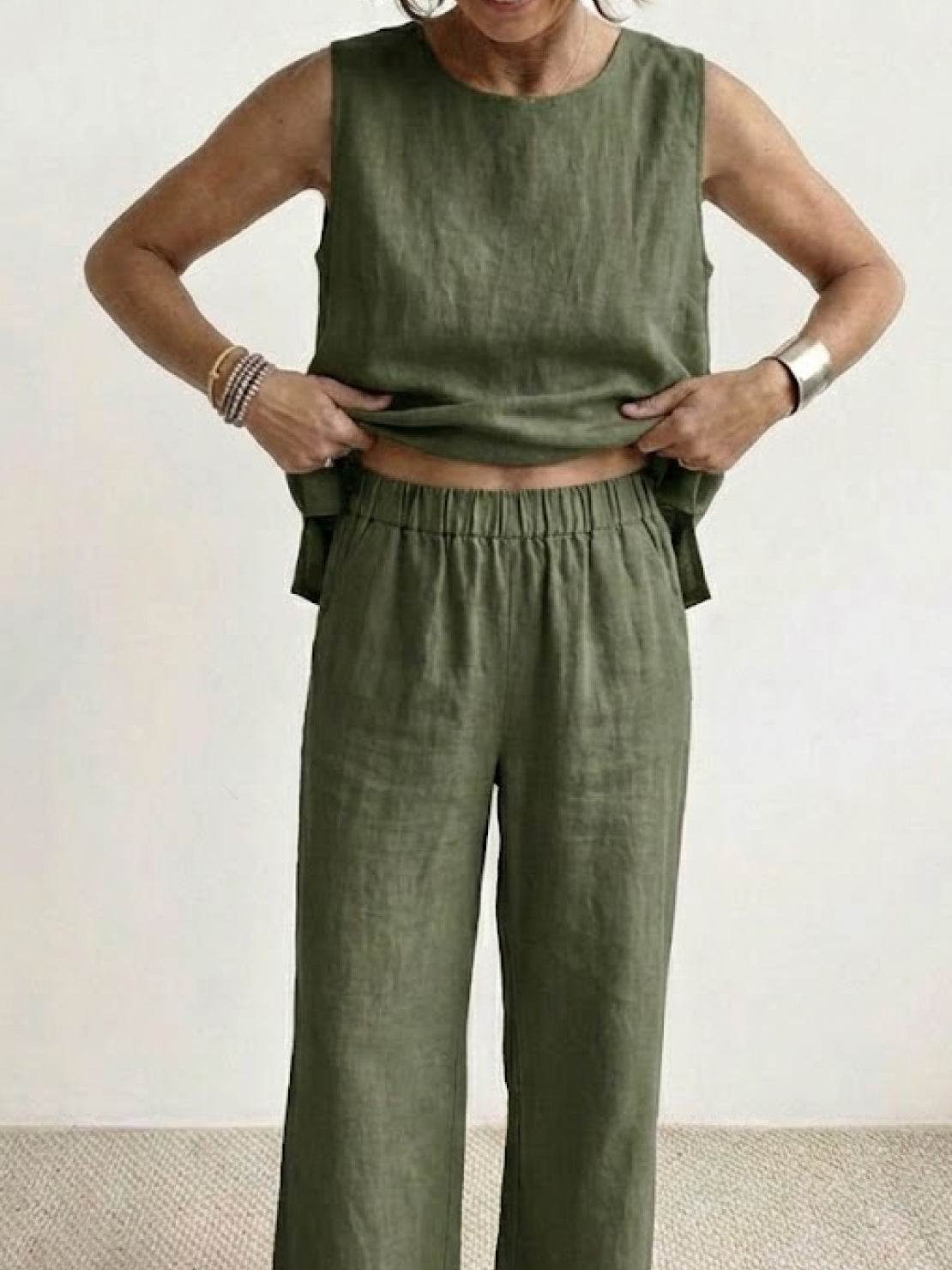 Olivia | Women's Sleeveless Tank Top and Wide-Leg Pants Set