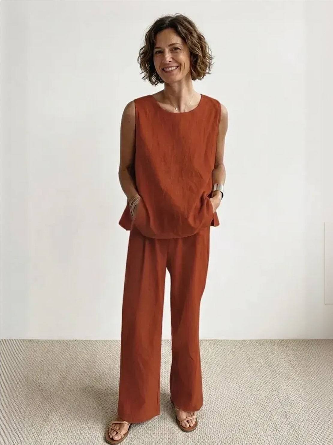 Olivia | Women's Sleeveless Tank Top and Wide-Leg Pants Set