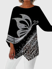 Lyanna | Women's Butterfly Print Asymmetric Hem Top