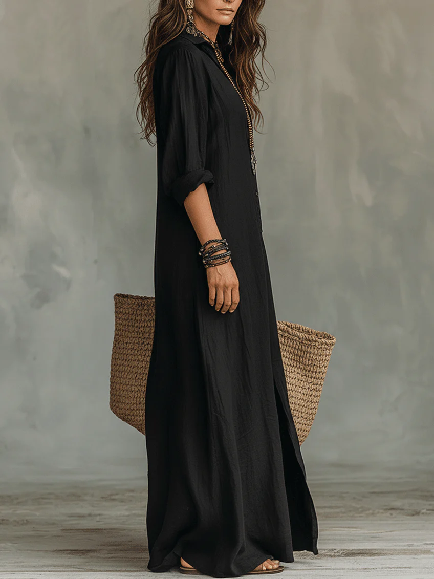 Lydia | Women's Button Front Long Sleeve Maxi Shirt Dress