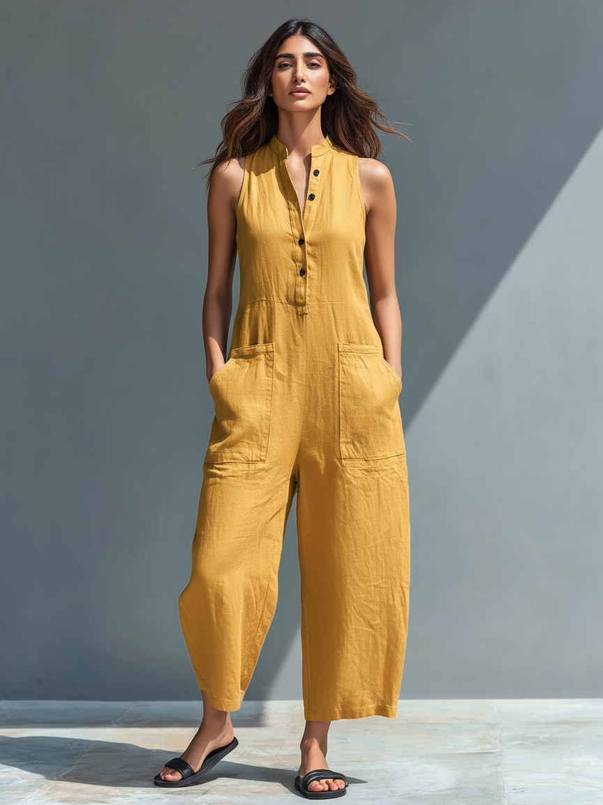 Lysandra | Women's Sleeveless Button Front Wide Leg Jumpsuit