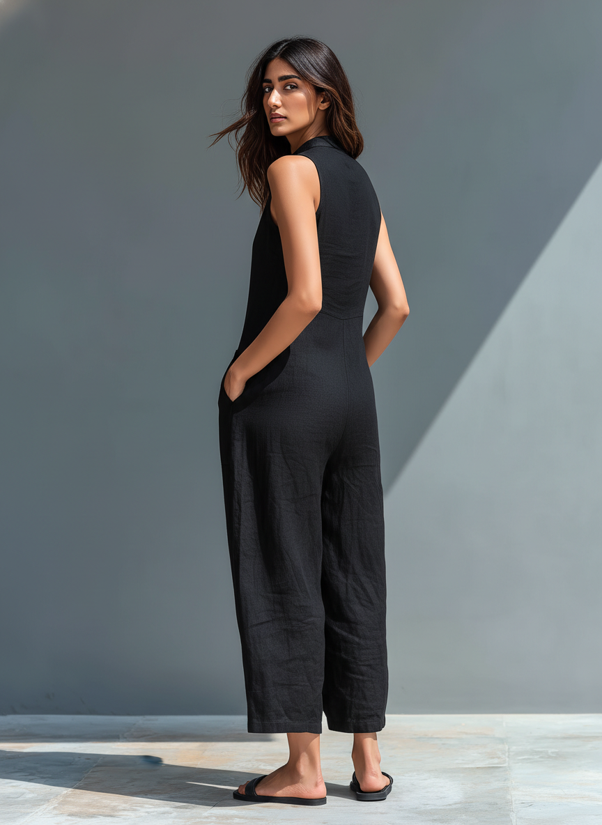 Lysandra | Women's Sleeveless Button Front Wide Leg Jumpsuit