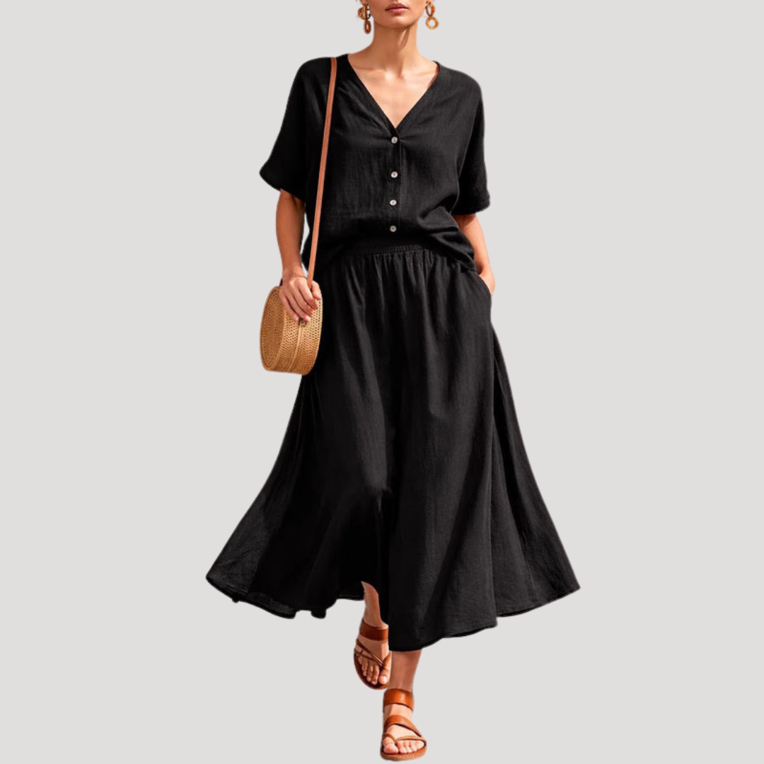 Natasha | Women's Button Front Midi Skirt Set
