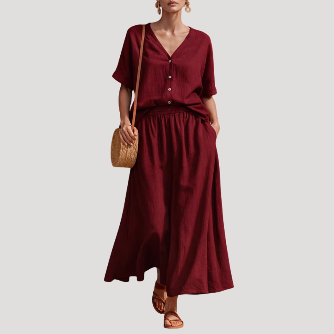 Natasha | Women's Button Front Midi Skirt Set