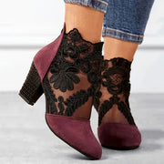 Pemba | Women's Floral Lace Block Heel Ankle Boot