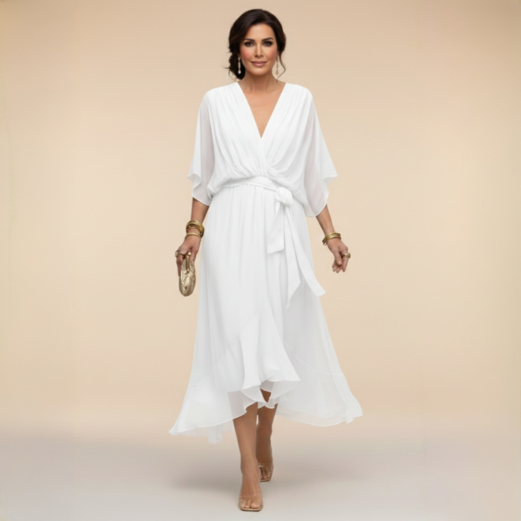 Penelope | Women's V-Neck Wrap Midi Dress