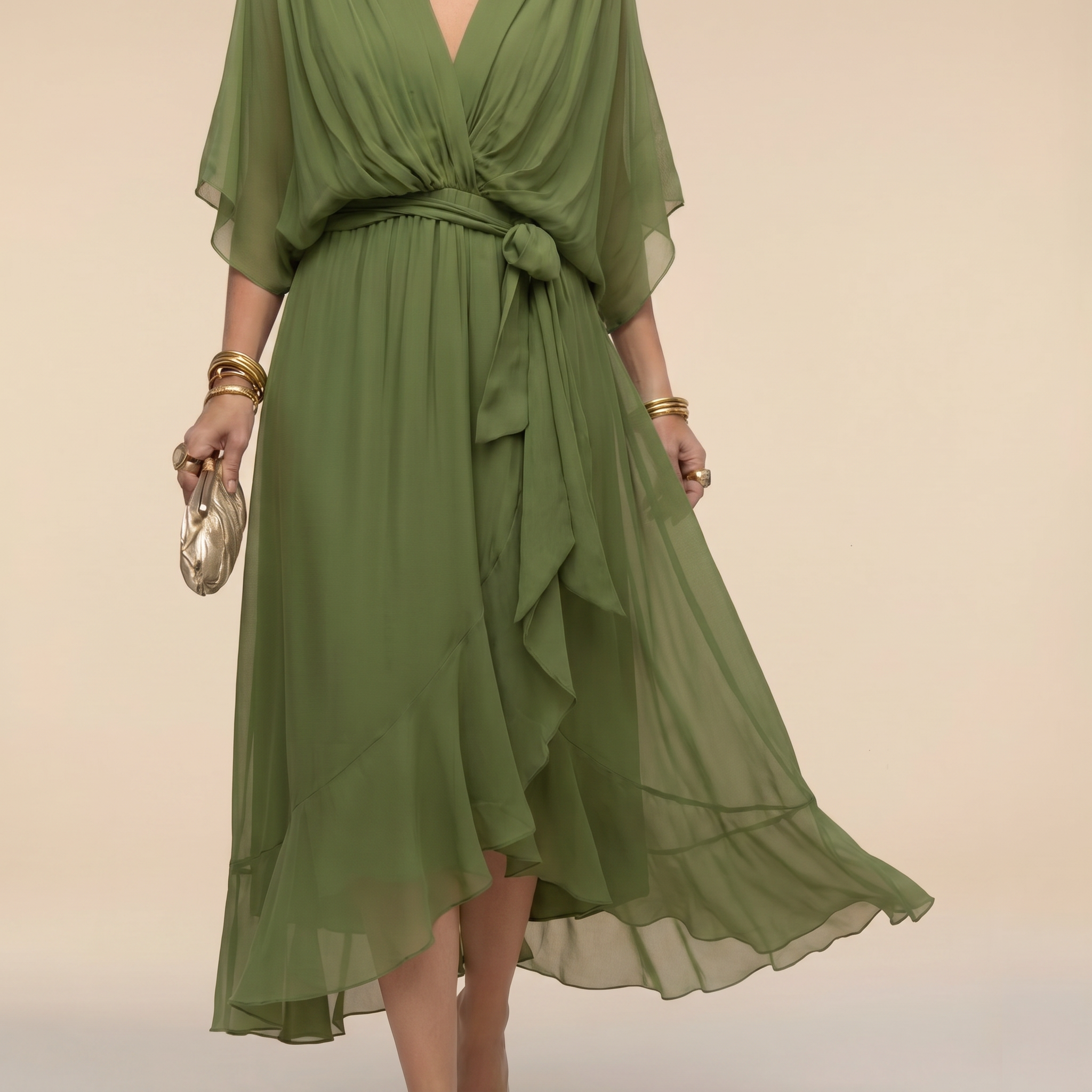 Penelope | Women's V-Neck Wrap Midi Dress
