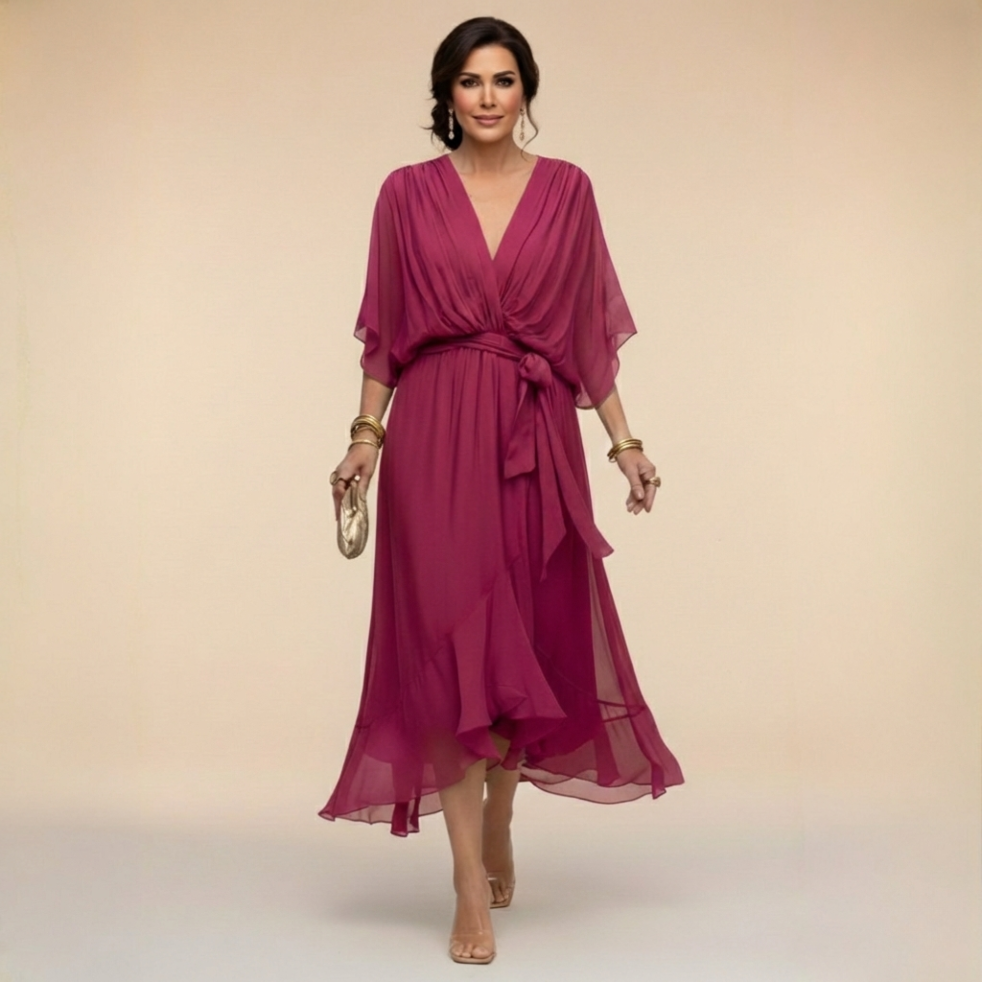 Penelope | Women's V-Neck Wrap Midi Dress