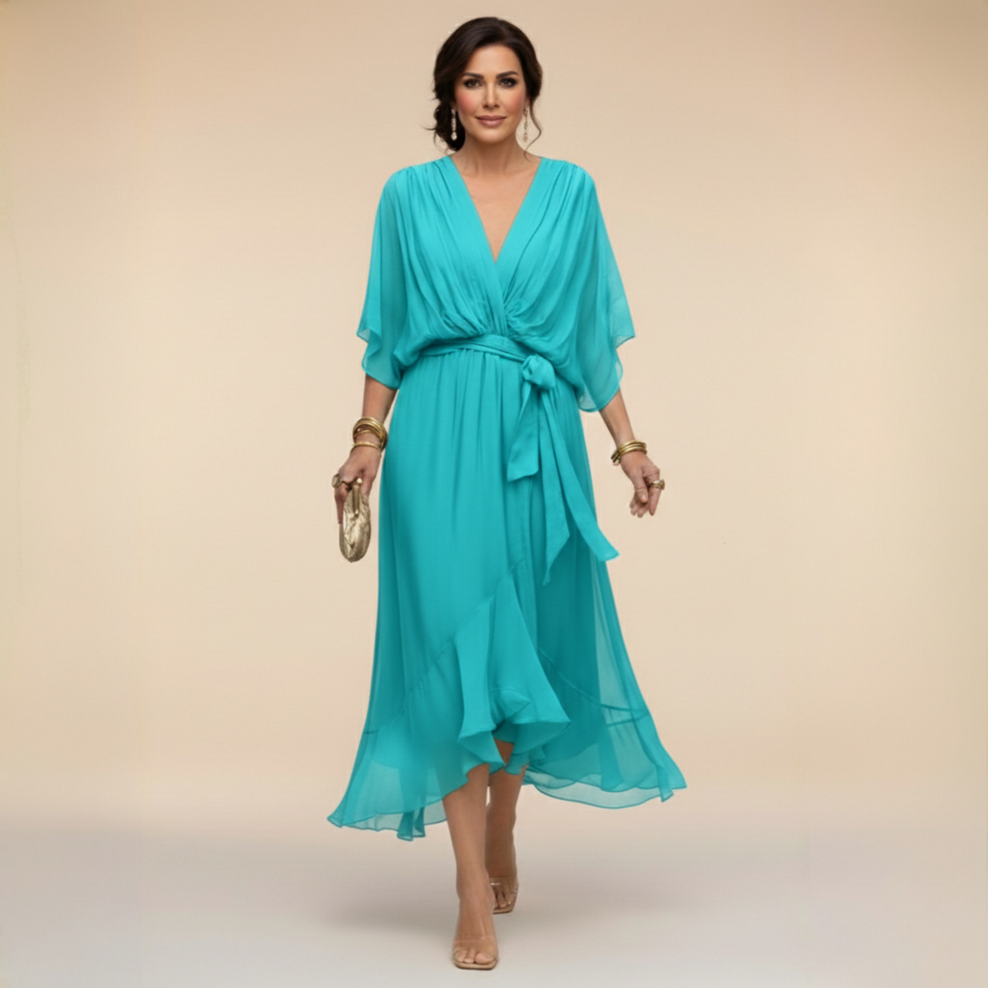 Penelope | Women's V-Neck Wrap Midi Dress