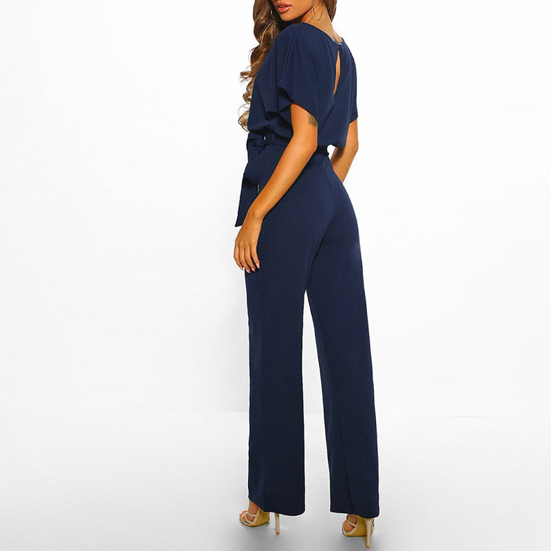 Penelope | Women's Wide Leg Short Sleeve Belted Jumpsuit