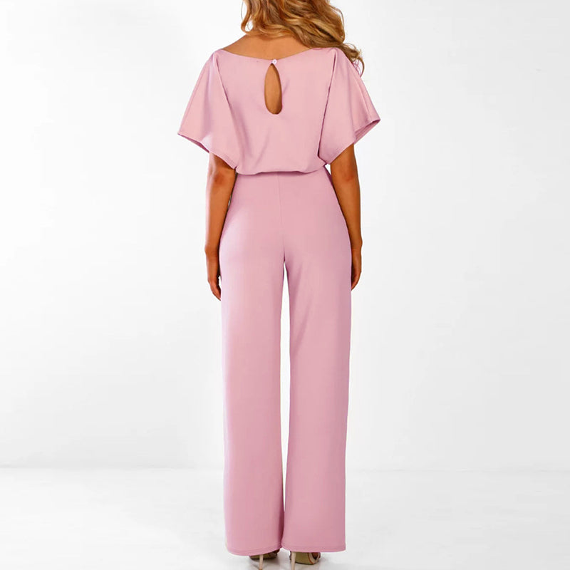 Penelope | Women's Wide Leg Short Sleeve Belted Jumpsuit