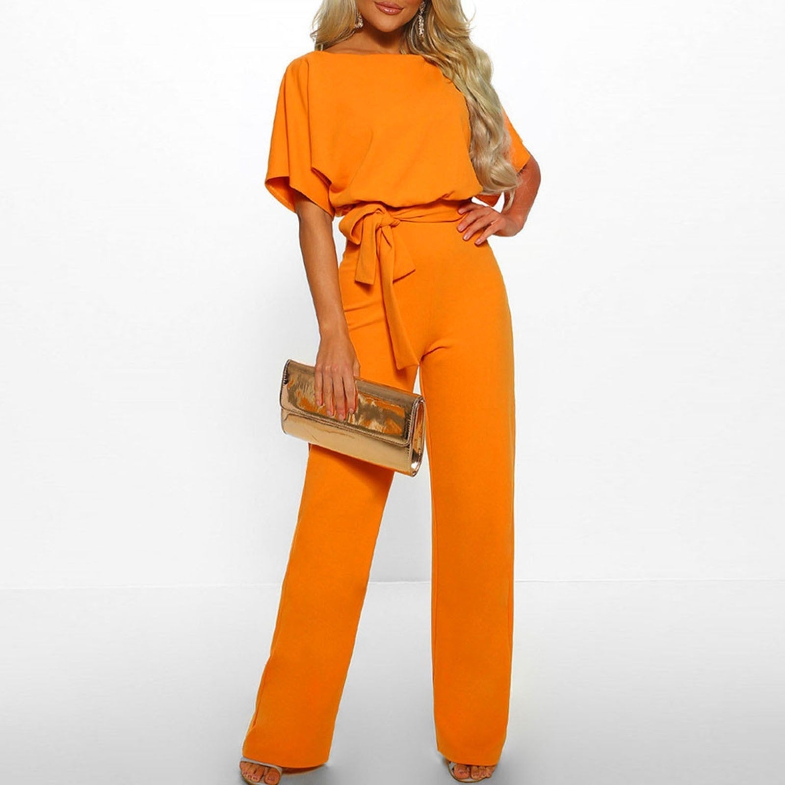 Penelope | Women's Wide Leg Short Sleeve Belted Jumpsuit