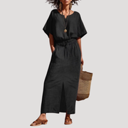 Raina | Women's Short Sleeve V Neck Two Piece Midi Set