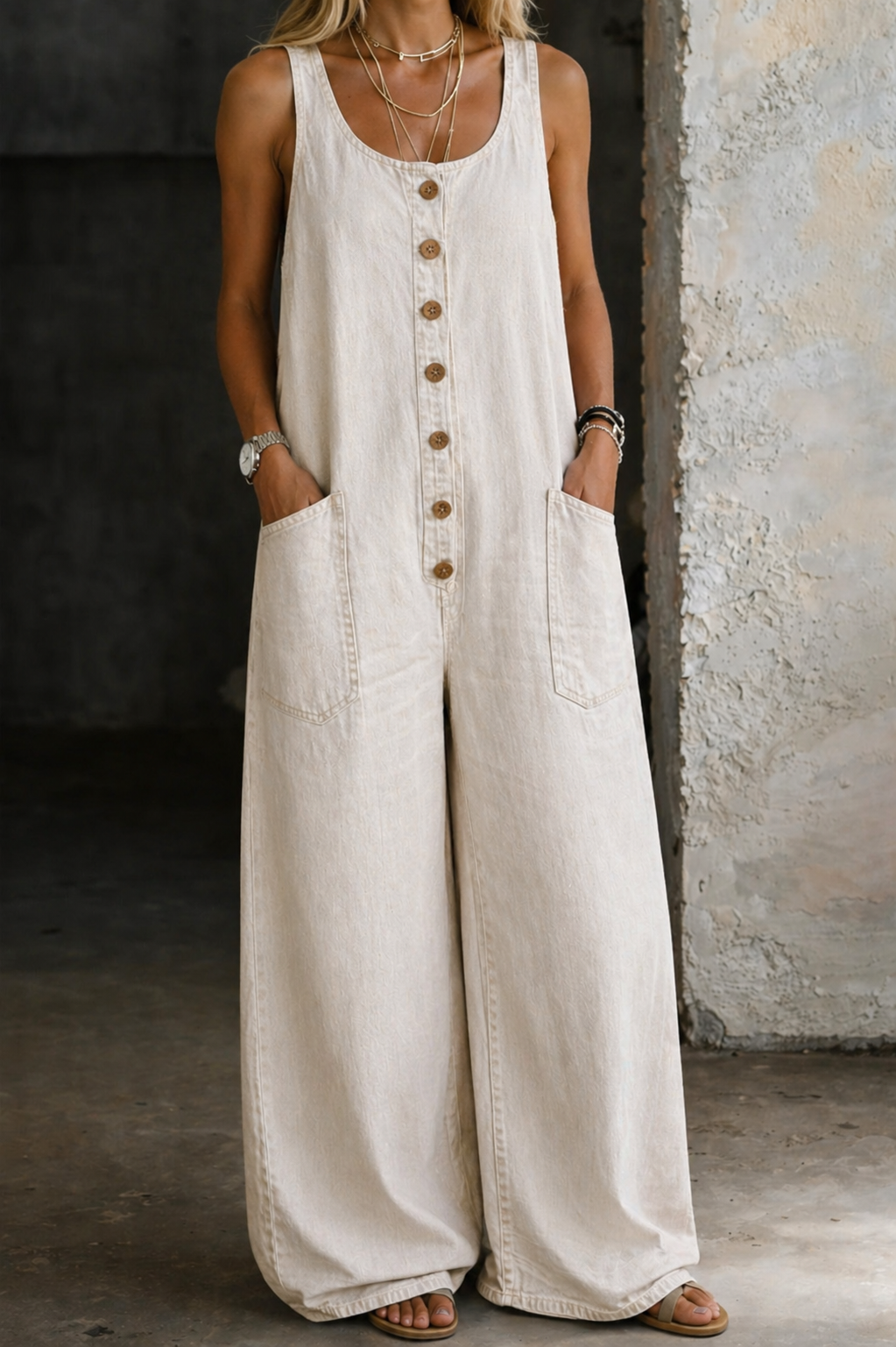 Remy | Women's Button Front Wide Leg Overalls
