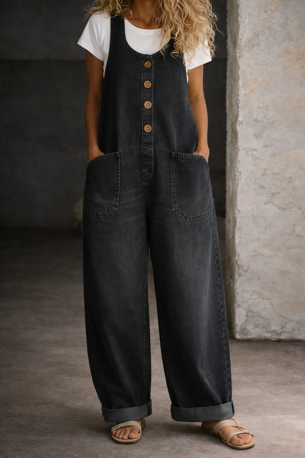 Remy | Women's Button Front Wide Leg Overalls