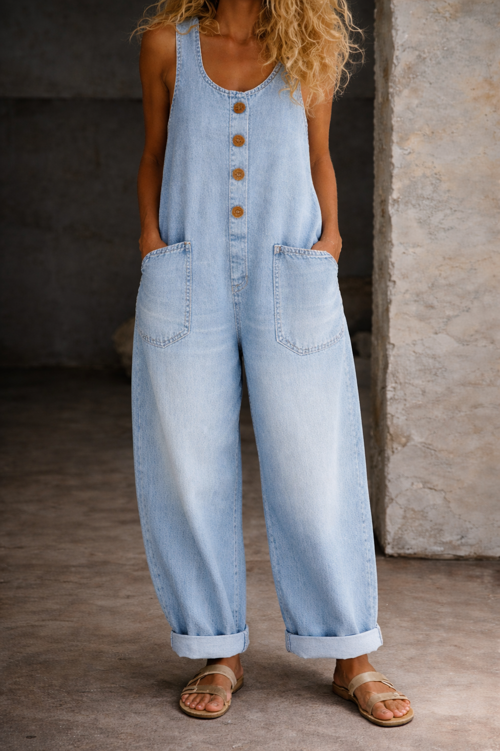 Remy | Women's Button Front Wide Leg Overalls