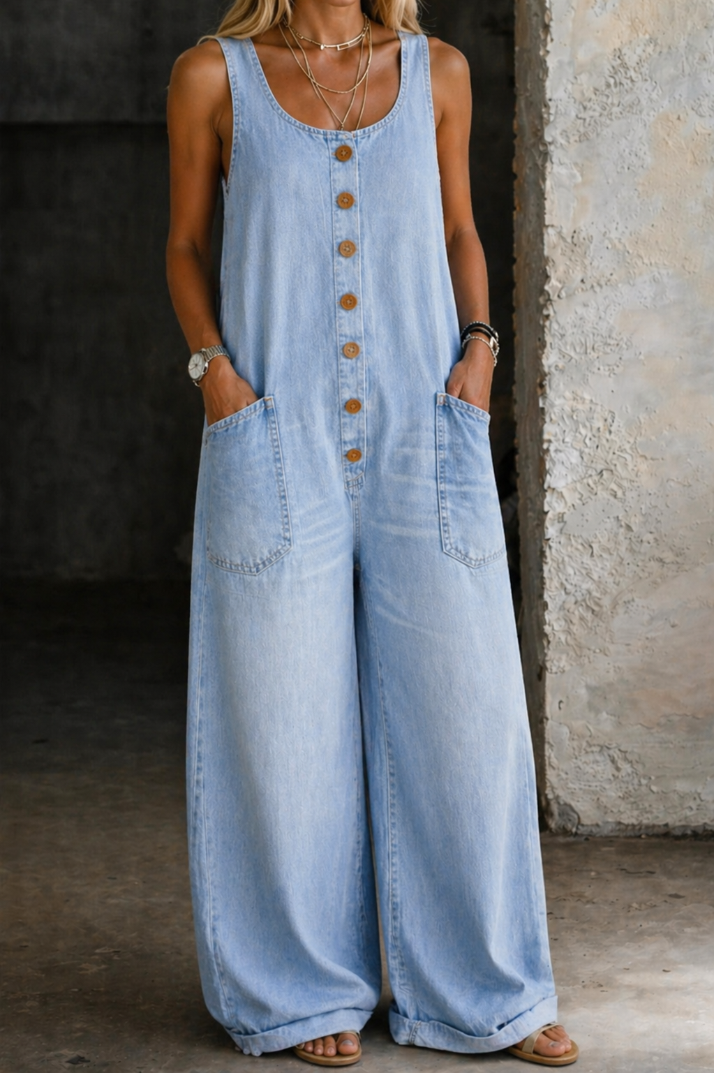 Remy | Women's Button Front Wide Leg Overalls