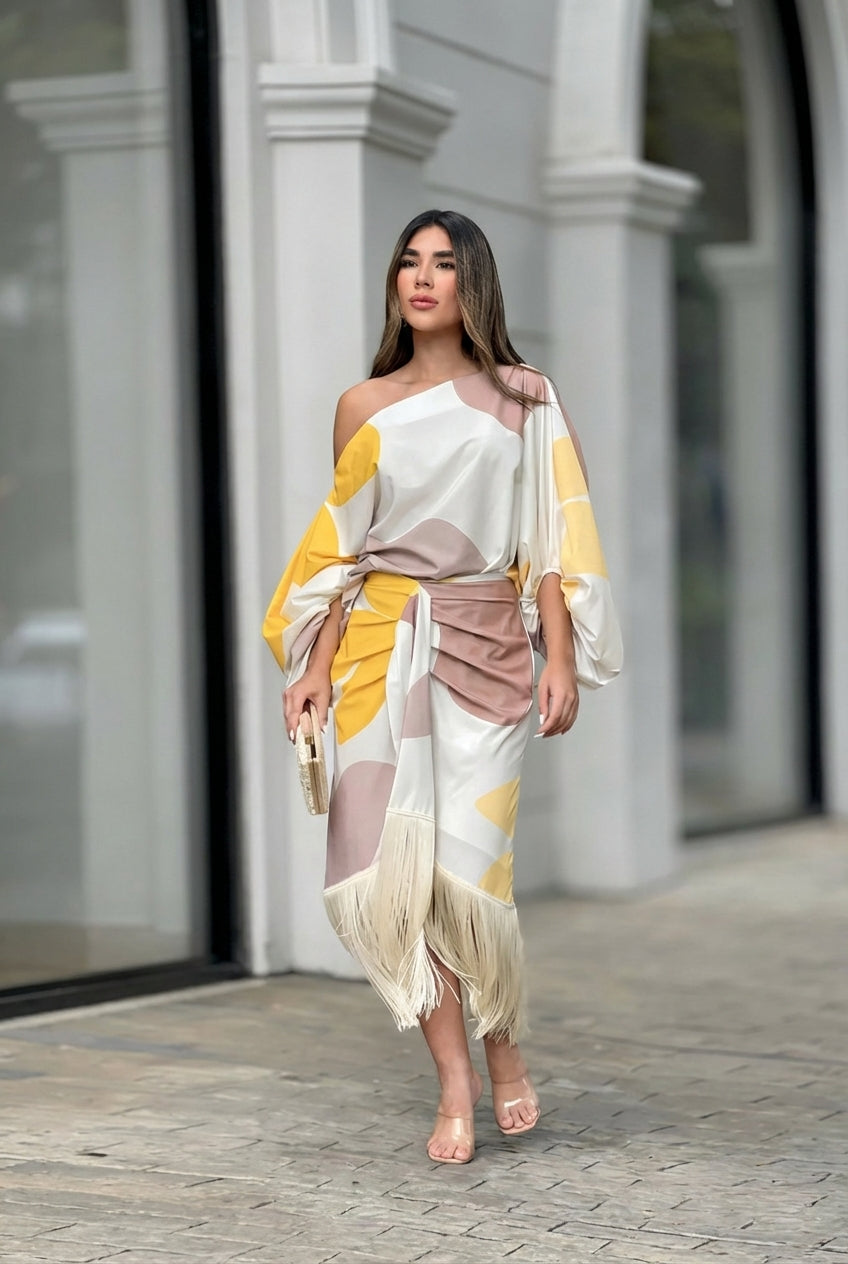 Rhiannon | Women's One Shoulder Fringe Midi Set