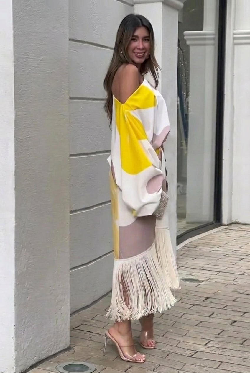 Rhiannon | Women's One Shoulder Fringe Midi Set