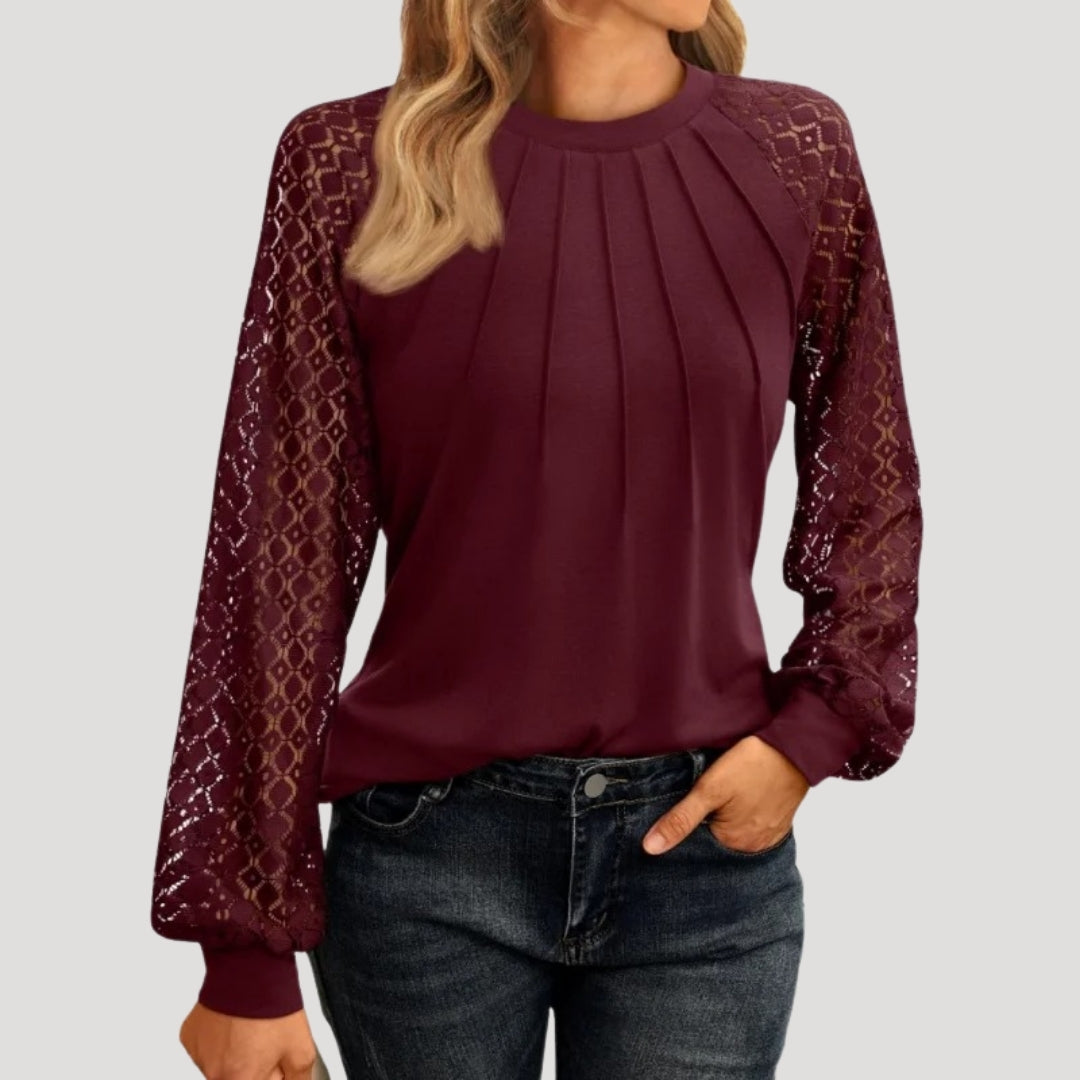 Roswyn | Women's Round Neck Lace Sleeve Blouse