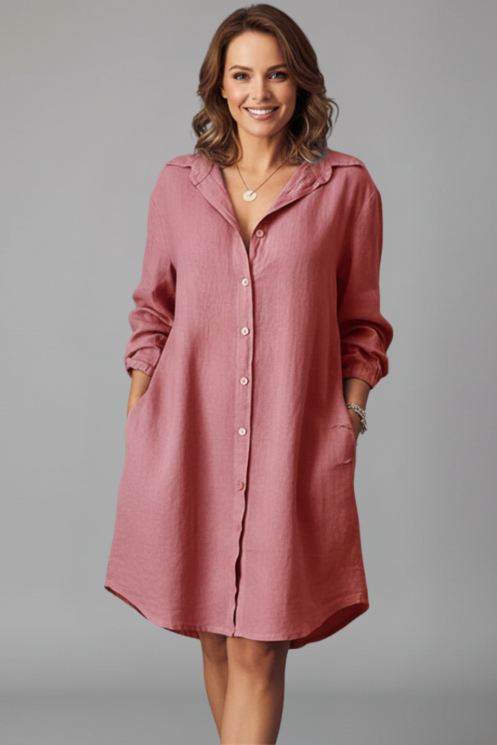 Saskia | Women's Long Sleeve Button Front Shirt Dress