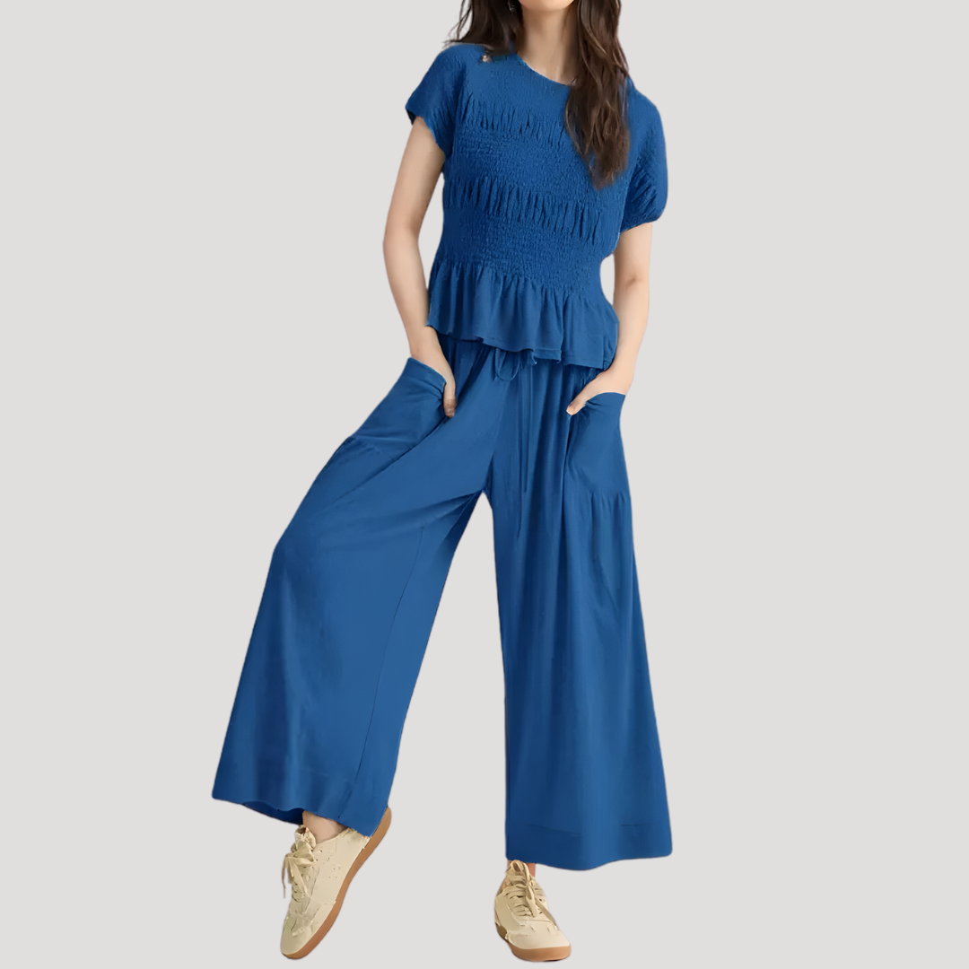 Sienna | Women's Peplum Top Wide Leg Pants Set