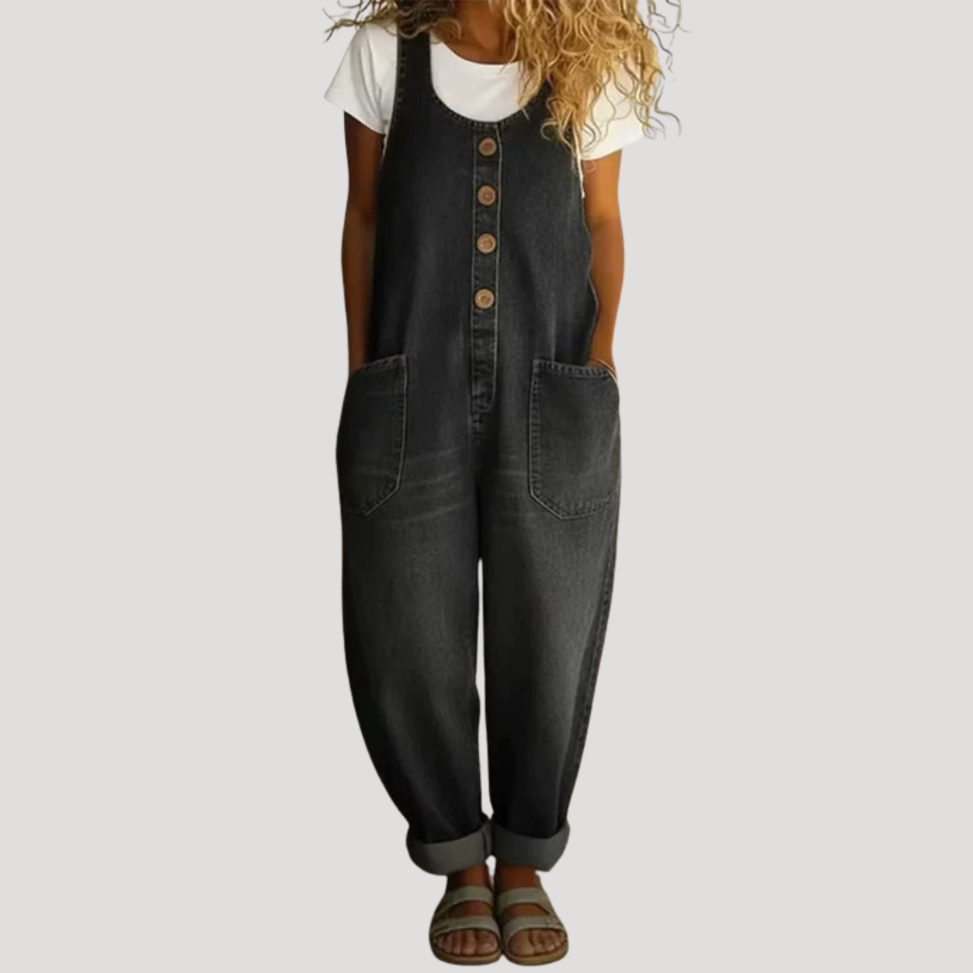 Sloane | Women's Button Front Wide Leg Overall Jumpsuit