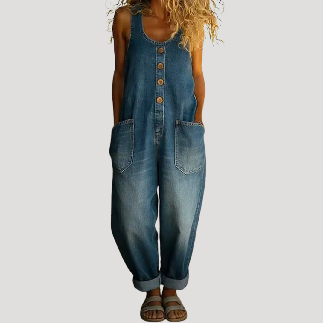 Sloane | Women's Button Front Wide Leg Overall Jumpsuit