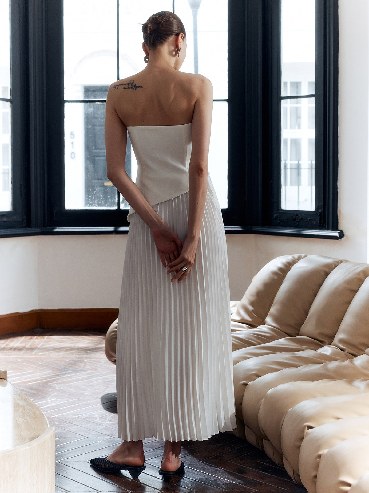 Vienna | Women's Strapless Pleated Maxi Dress with Side Split