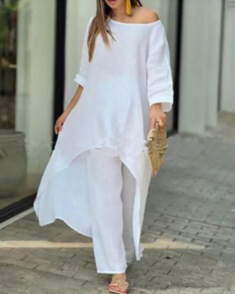 Oasis | Women's Two Piece Set Longline Tunic Wide Leg Pants