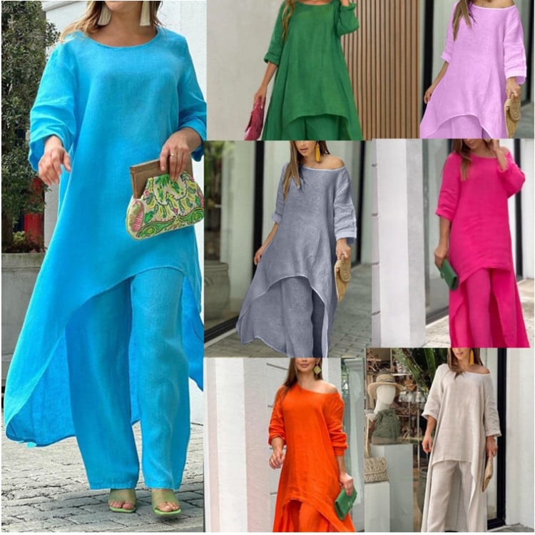 Oasis | Women's Two Piece Set Longline Tunic Wide Leg Pants